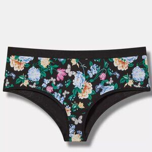 Torrid Panties 1X Cheeky Black Floral Mid Rise Butterfly Cotton Underwear Panty